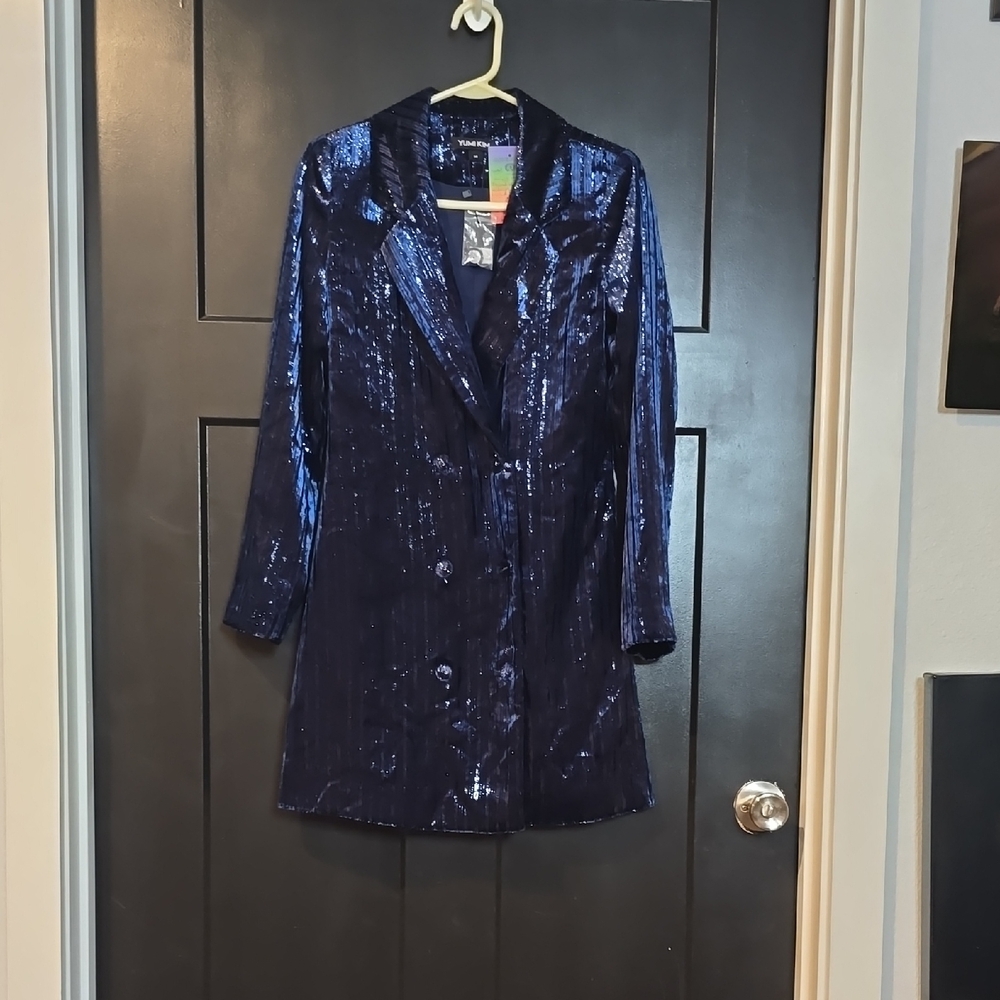Yumi Kim Shimmering Navy Sequin Velvet Blazer, sz m